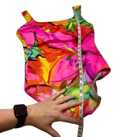 •- Vtg Y2K 90s Neon Swimsuit Cross Back One Piece AA - Picture 11 of 14